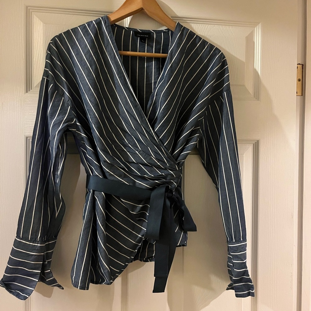Who What Wear Striped Tie Front Wrap Blouse